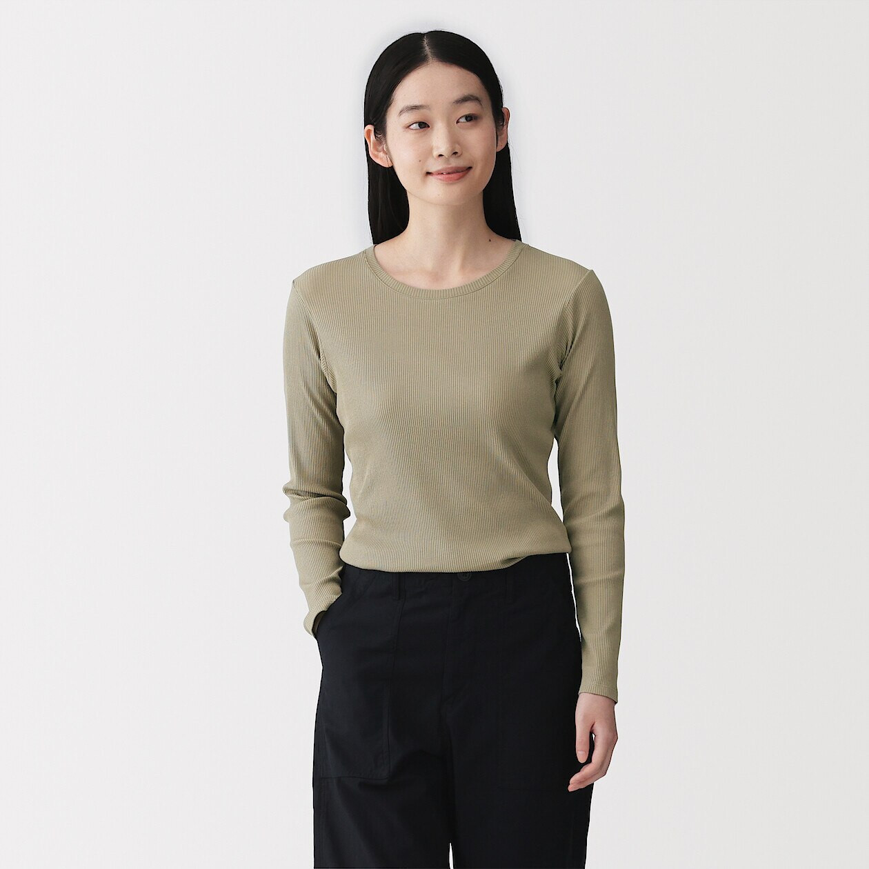 Women's Lyocell Blend Ribbed Long Sleeve T‐shirt | MUJI