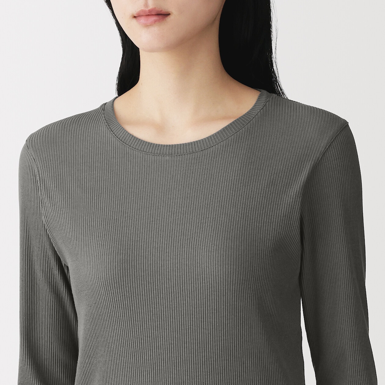 Women's Lyocell Blend Ribbed Long Sleeve T‐shirt | MUJI