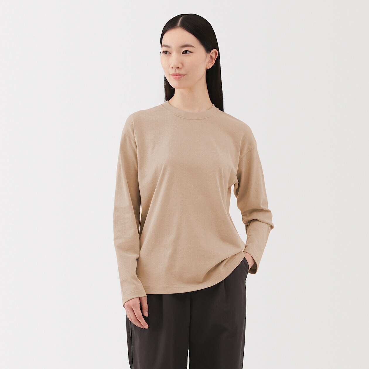 Women's Thick Cotton Knitted Long Sleeve T‐shirt | MUJI
