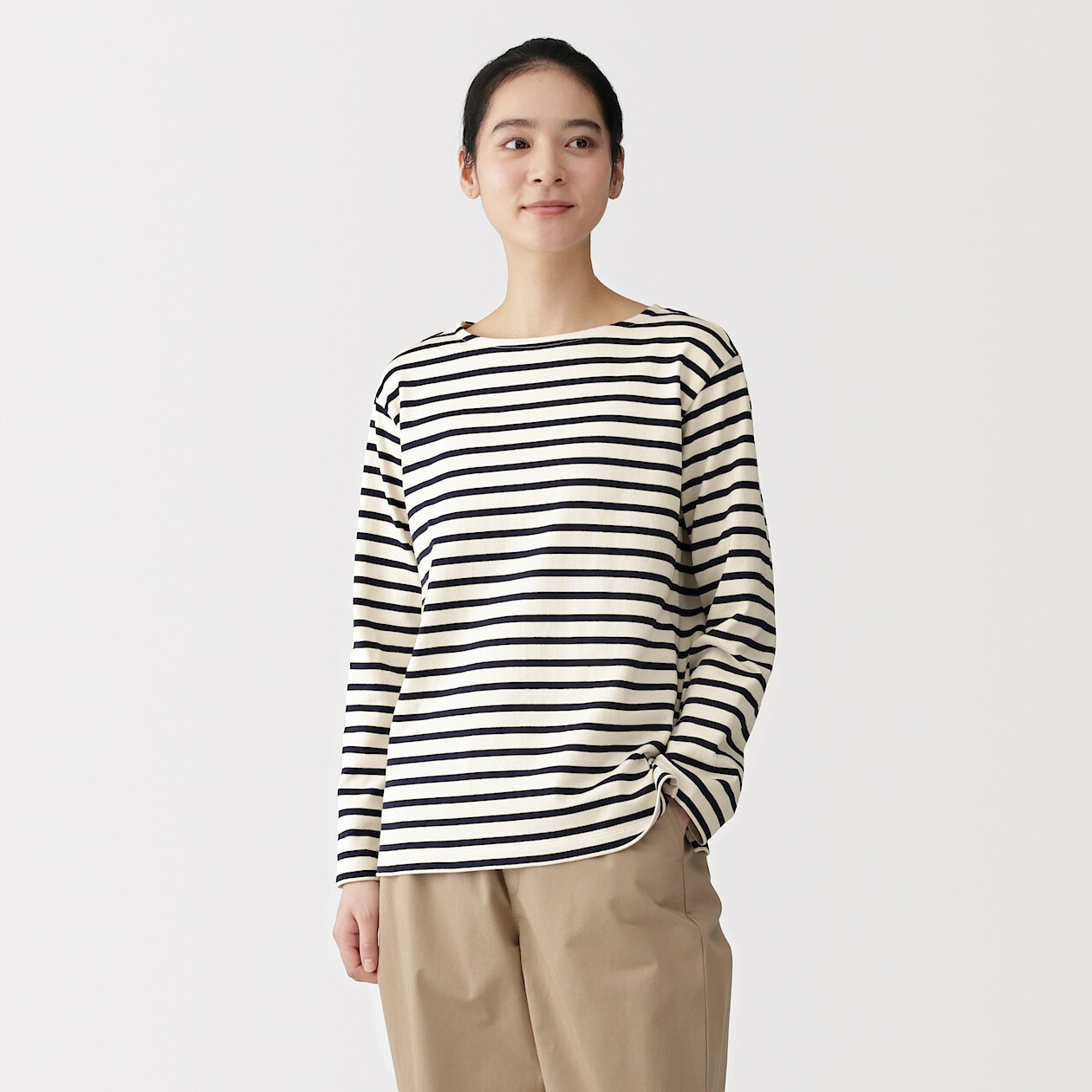 m　　 draw drawers boat neck long tee Women's Thick Cotton Boat Neck Long Sleeve T‐shirt | MUJI