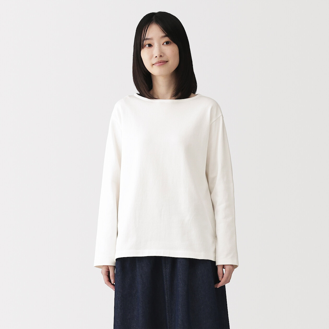 Women's Thick Cotton Boat Neck Long Sleeve T‐shirt | MUJI