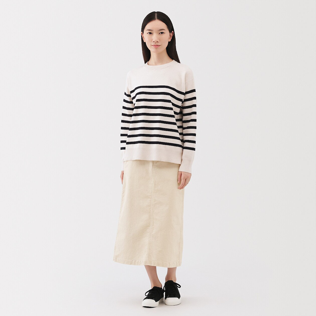 Women's Stretch Corduroy High‐Waisted Midi Skirt | MUJI