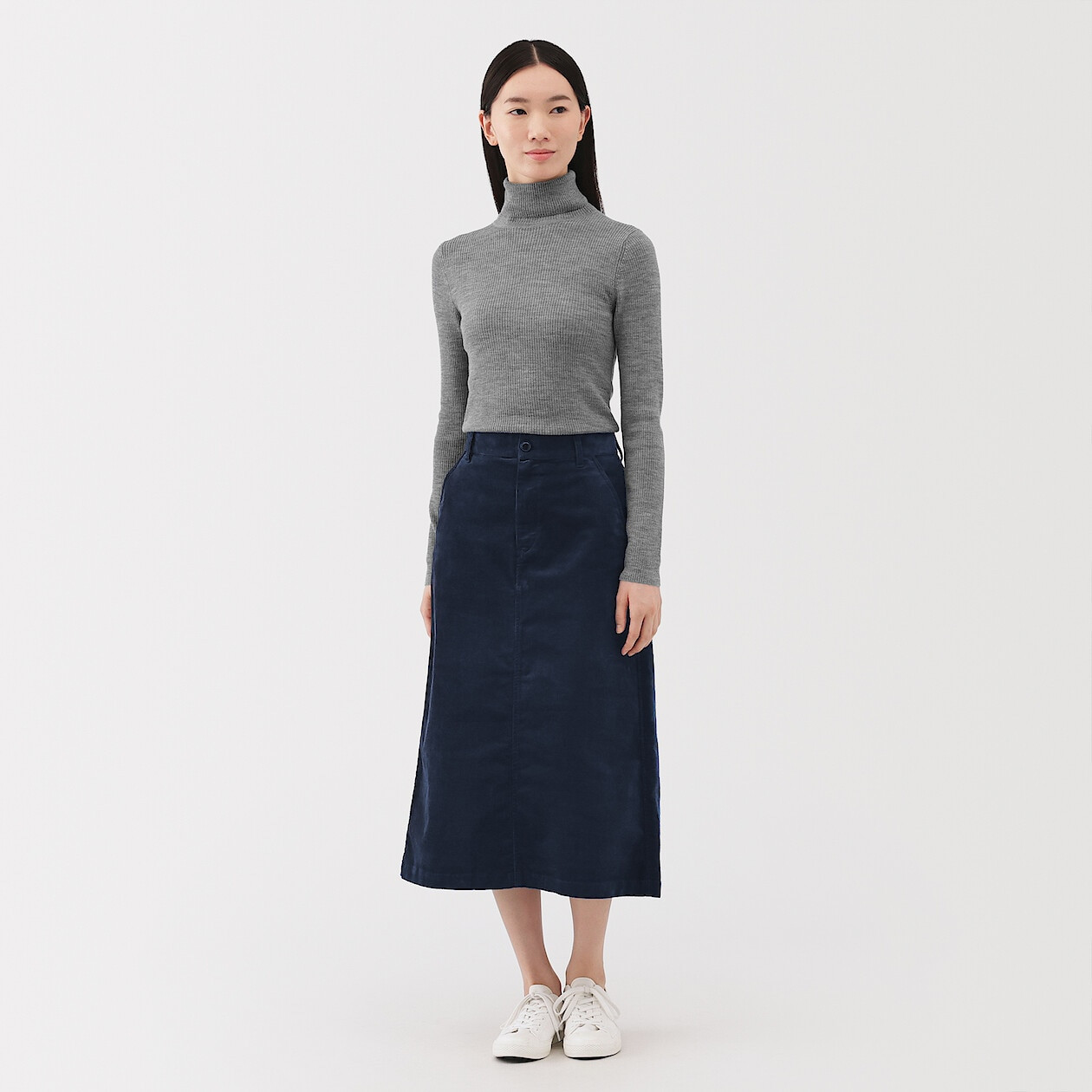 Women's Stretch Corduroy High‐Waisted Midi Skirt | MUJI
