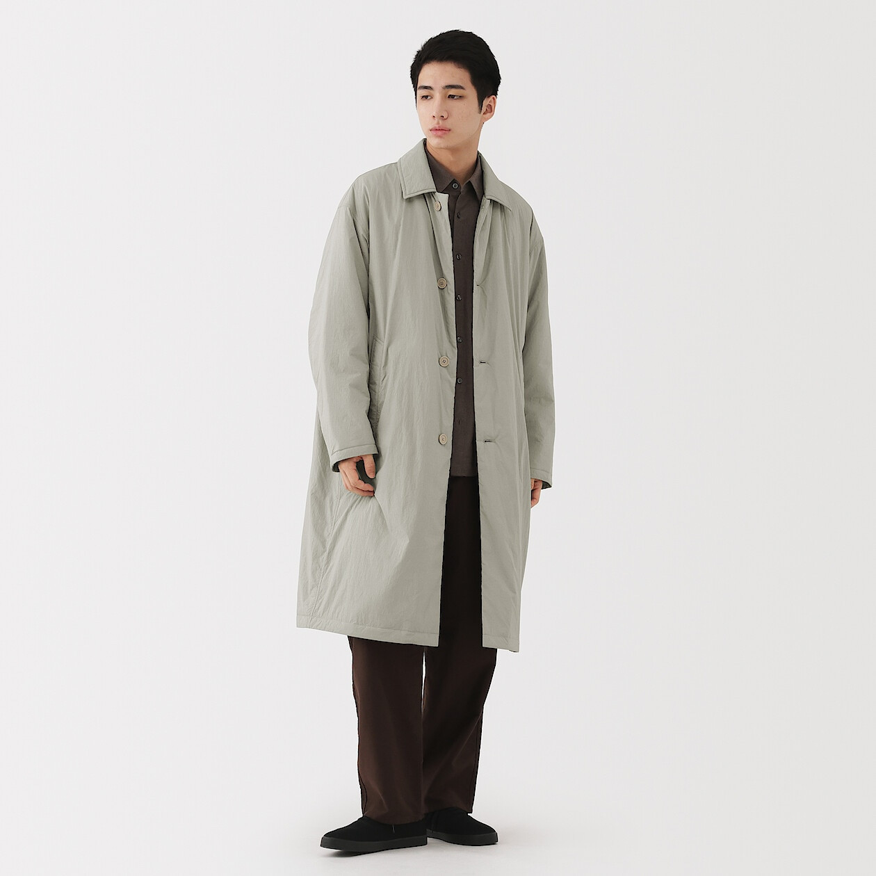 m*y様 Eaphi STAND COLLAR COAT Men's Recycled Nylon Padded Stand Collar Coat | MUJI