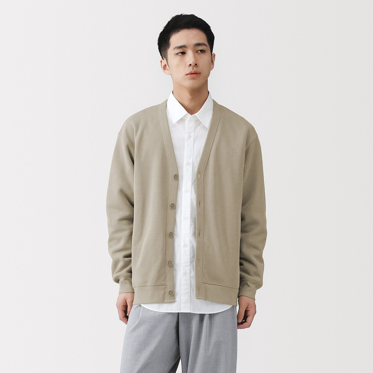 Men's Double-Knitted V Neck Cardigan | MUJI
