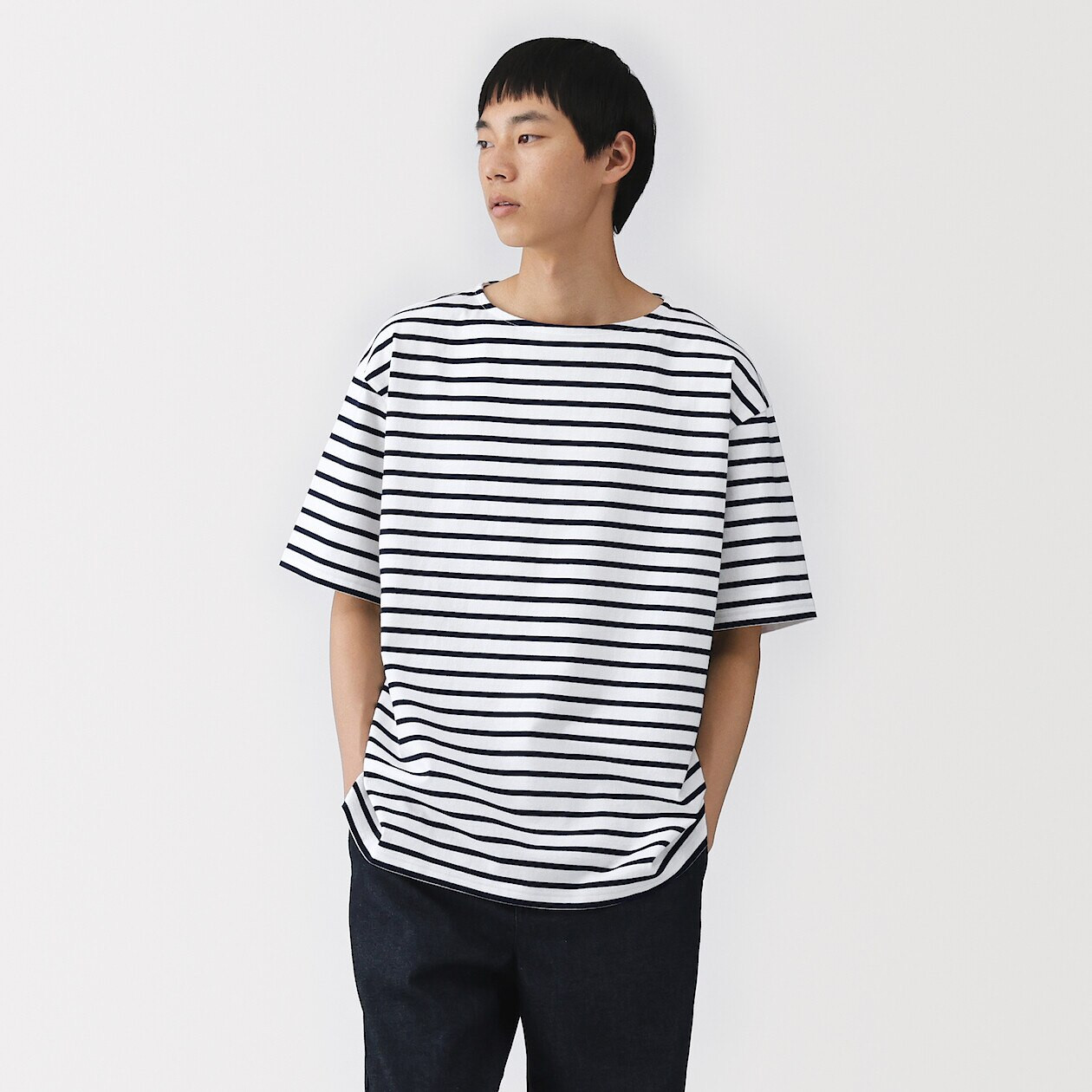 Men's Washed Thick Cotton Boat Neck T-shirt | MUJI