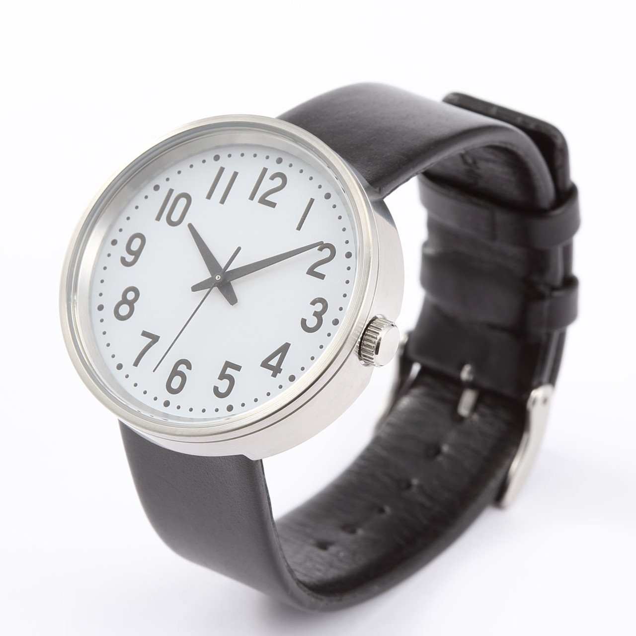 Park Clock Shaped Watch With Leather Band L