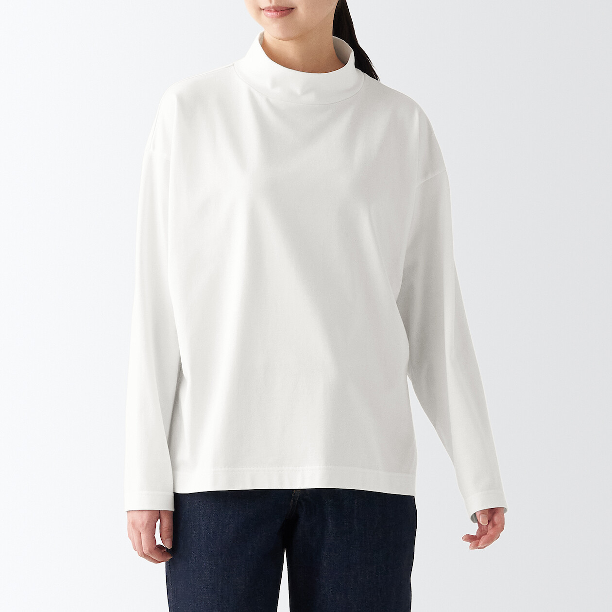 Unisex Extra Long Staple Cotton Jersey Mock Neck Long Sleeve T