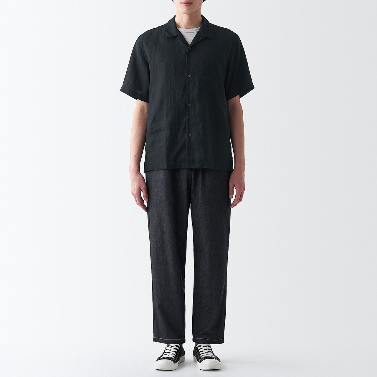 トップス Hemp Short Sleeve Open Collar Shirt Men's Hemp Open Collar Short Sleeve Shirt | MUJI