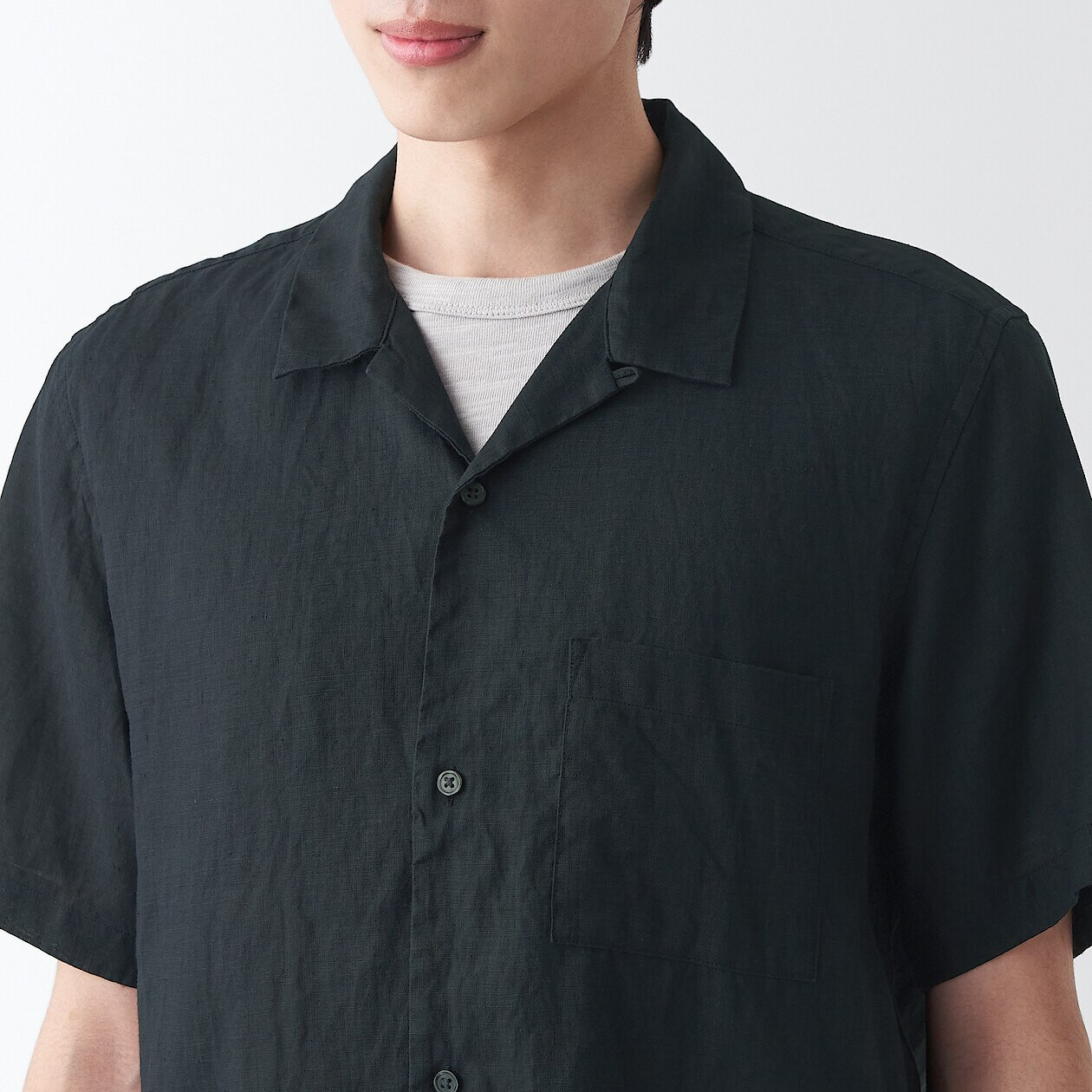 Men's Hemp Open Collar Short Sleeve Shirt | MUJI