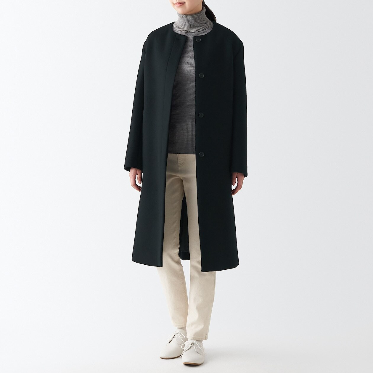 Women's Wool Collarless Coat MUJI