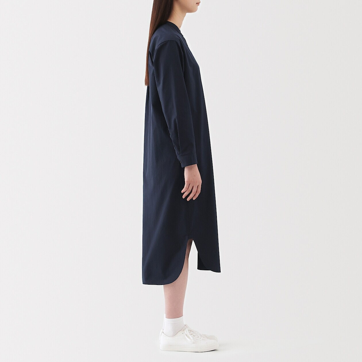 Women's Broad Cotton Stand Collar Shirt Dress | MUJI