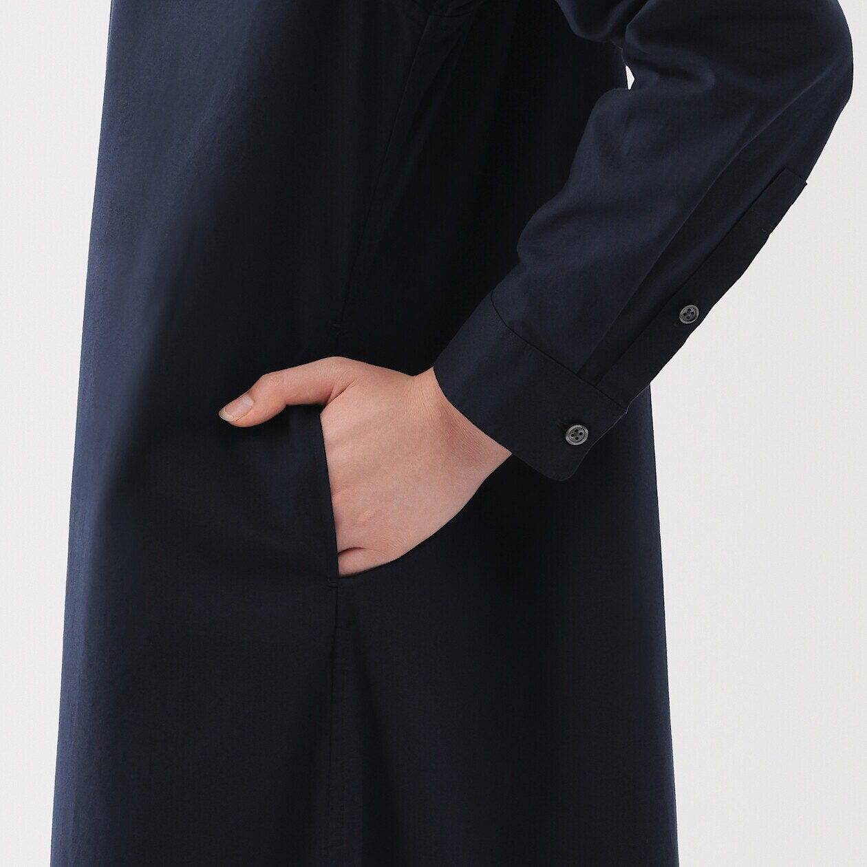 Women's Broad Cotton Stand Collar Shirt Dress | MUJI