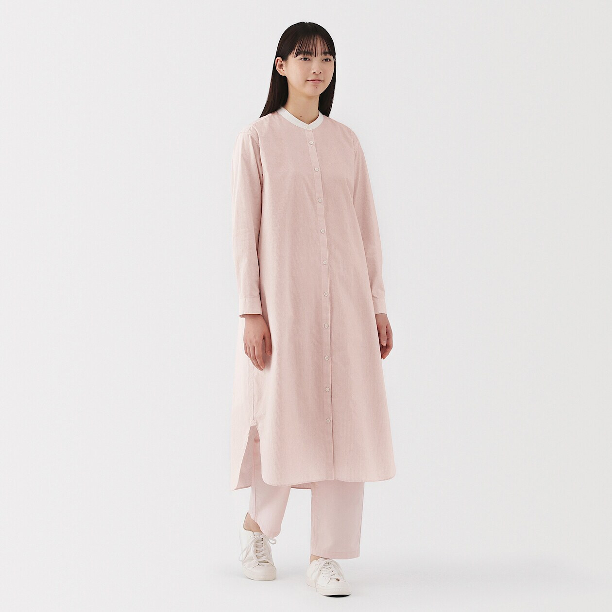 Women's Broad Cotton Stand Collar Shirt Dress | MUJI