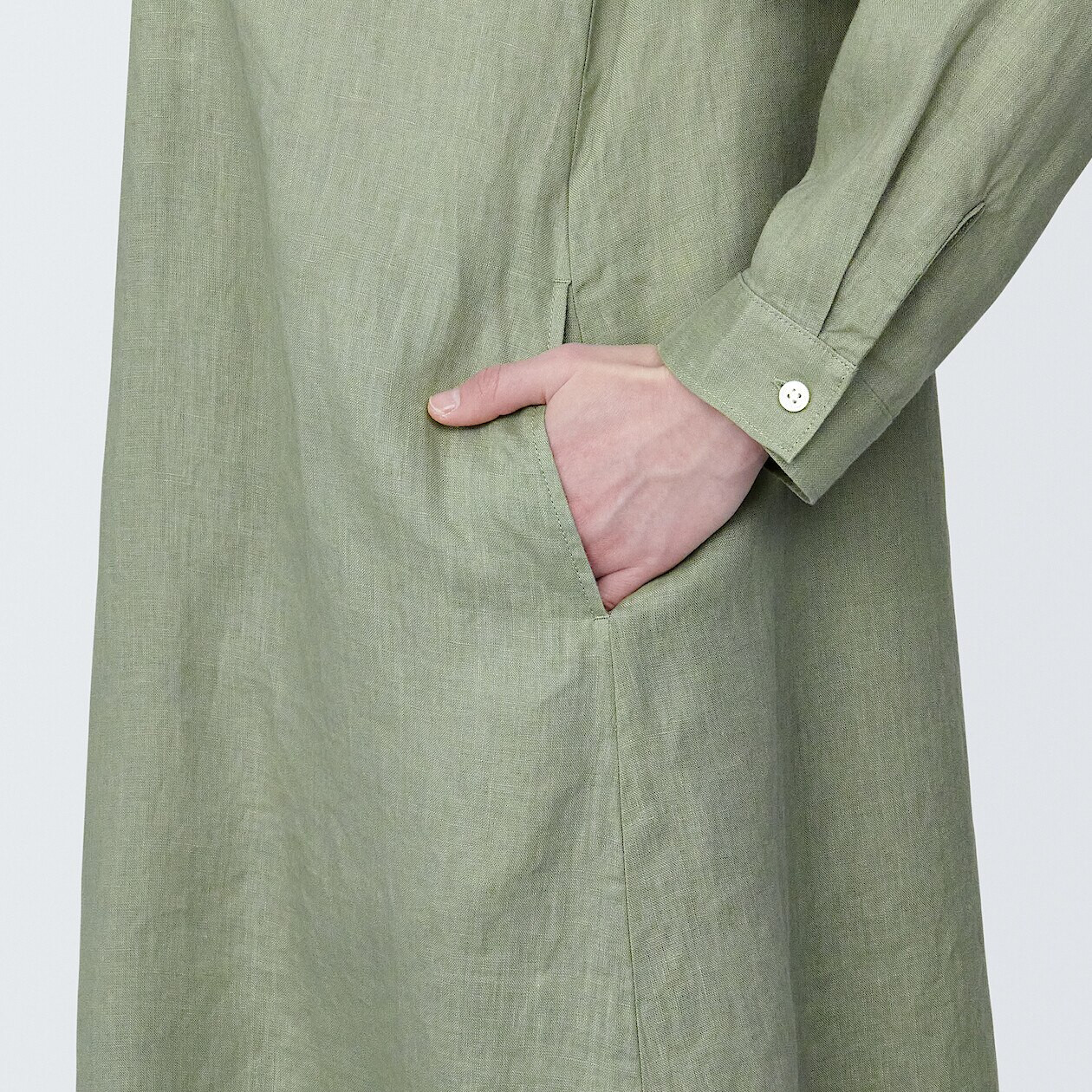 Women's Washed Linen Long Sleeve Dress | MUJI