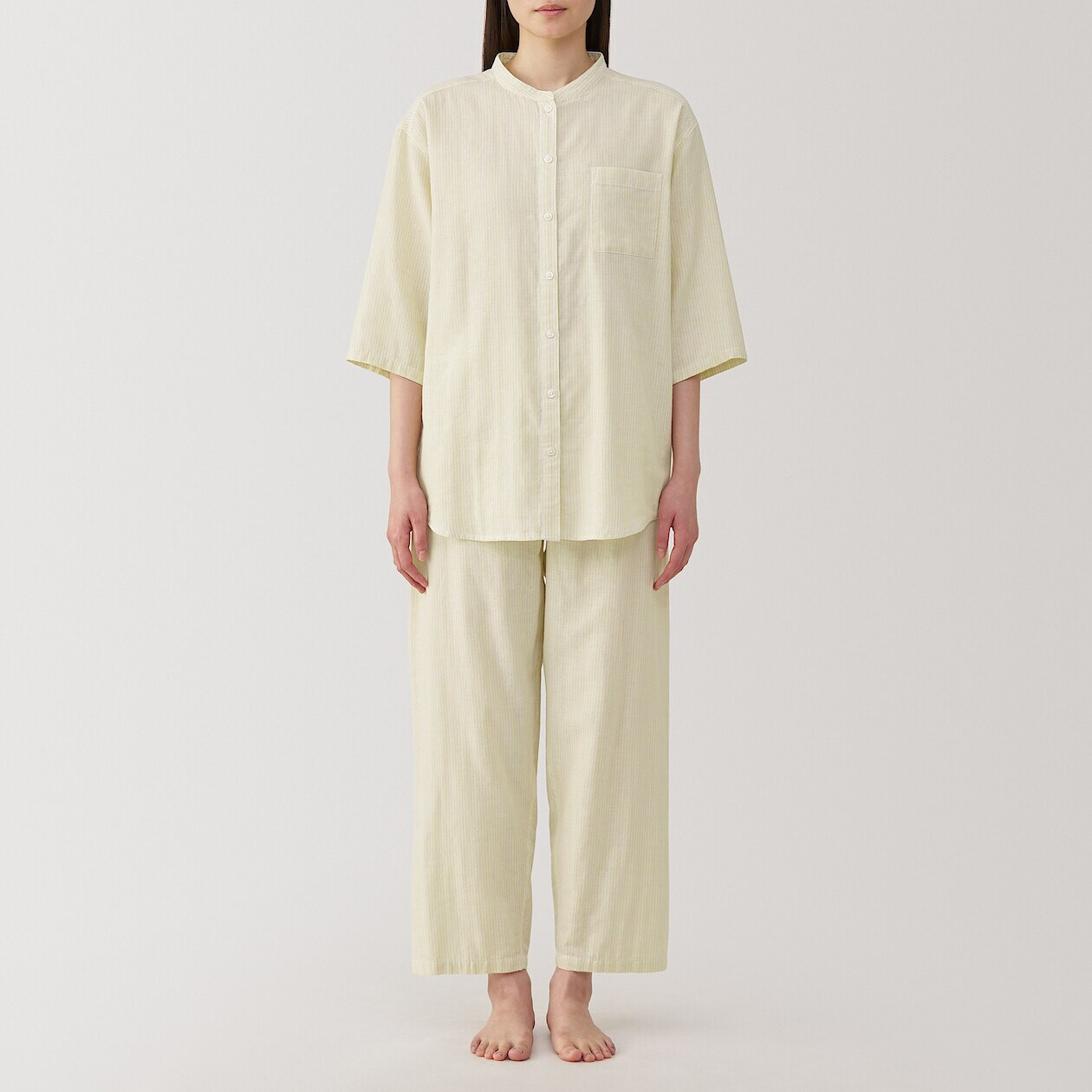 Women's Side Seamless Thin Gauze 3/4 Sleeve Pyjamas | MUJI