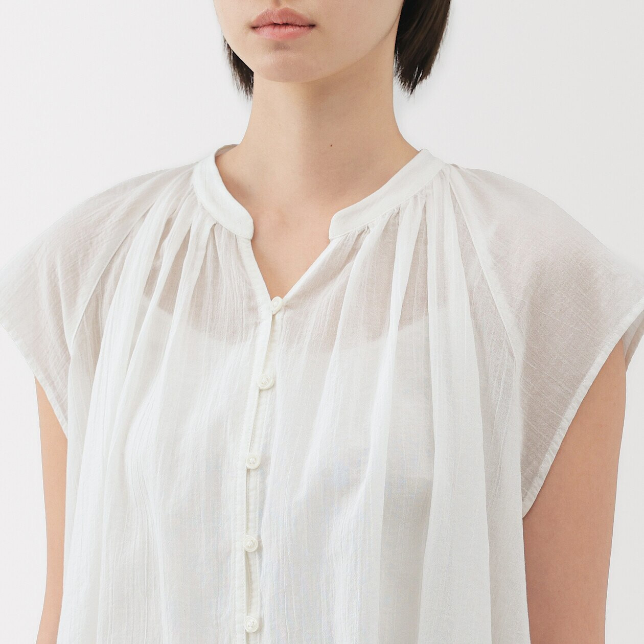 Women's High Twist Cotton Voile Cap Sleeve Blouse | MUJI