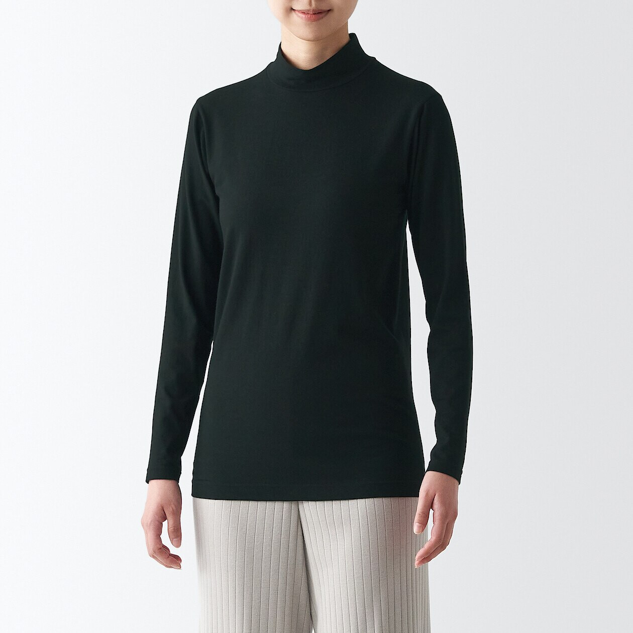 Women's Thick Cotton Blend Mock Neck Long Sleeve T‐shirt | MUJI