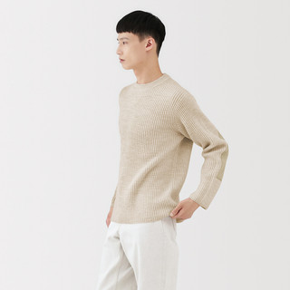 Men's Merino Wool Ribbed Elbow Patch Crew Neck Jumper