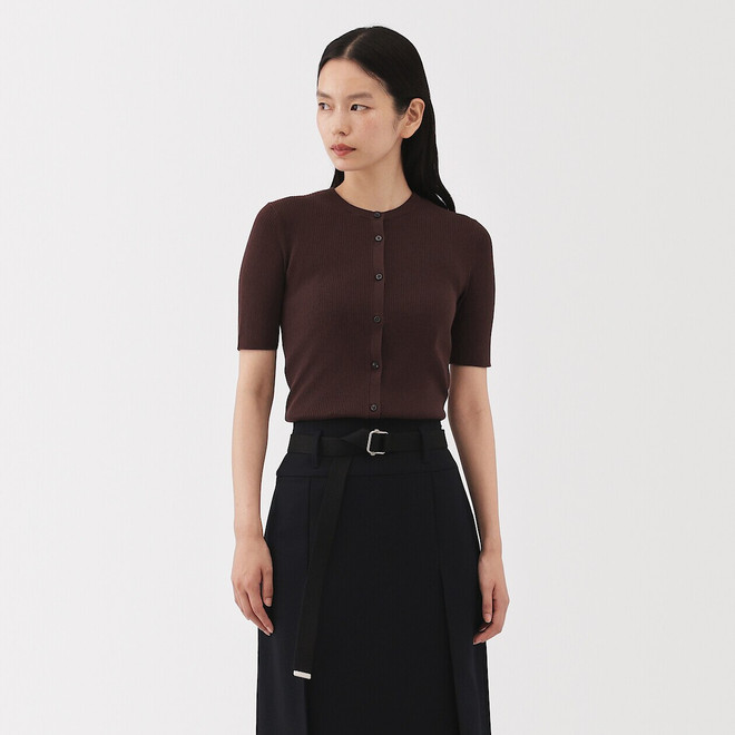 Women's High Twist Cotton Rib Short Sleeve Cardigan Women's High Twist Cotton Rib Short Sleeve Cardigan