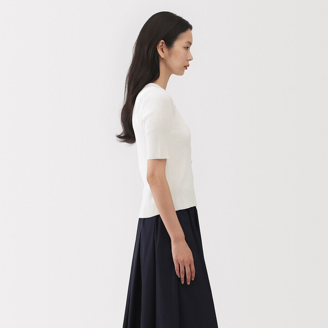 Women's High Twist Cotton Rib Short Sleeve Cardigan Women's High Twist Cotton Rib Short Sleeve Cardigan