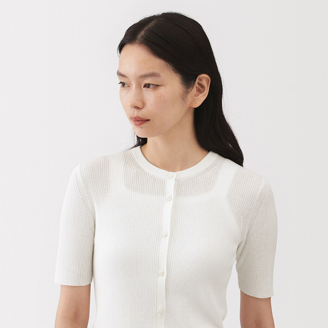 Women's High Twist Cotton Rib Short Sleeve Cardigan Women's High Twist Cotton Rib Short Sleeve Cardigan