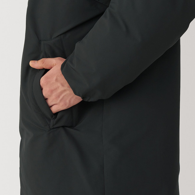 【muguet original】stand collar long coat Men's Down Stand Collar Long Coat. | MUJI