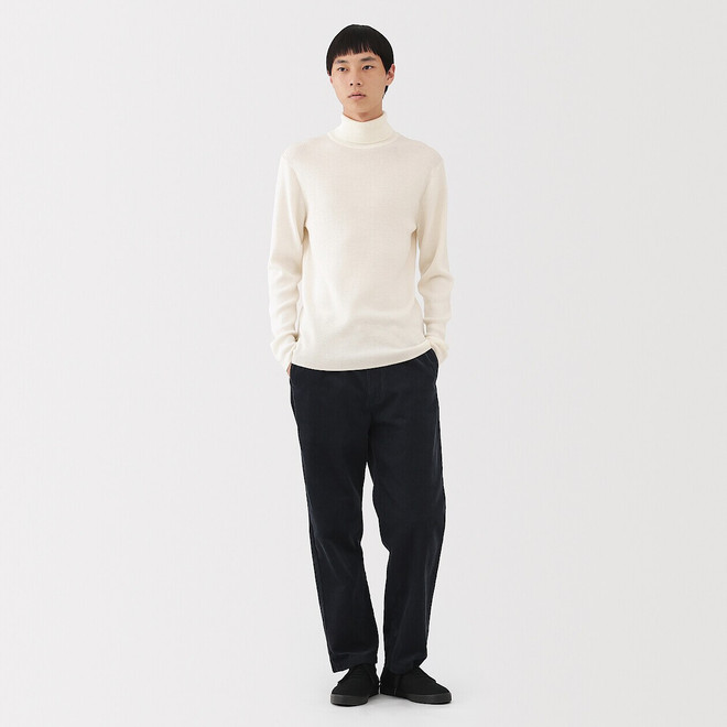 Men's Fine Knit Wool Ribbed Turtle Neck Jumper