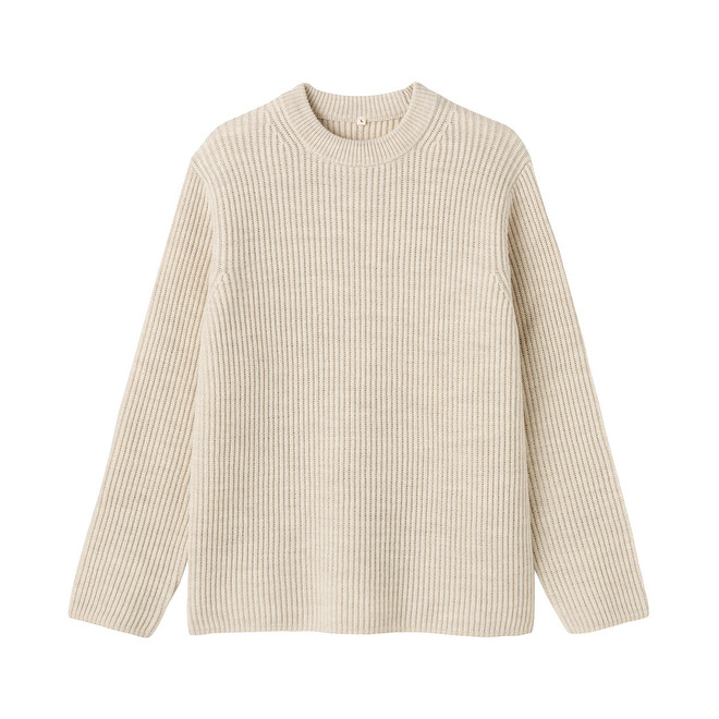 Men's Merino Wool Ribbed Elbow Patch Crew Neck Jumper