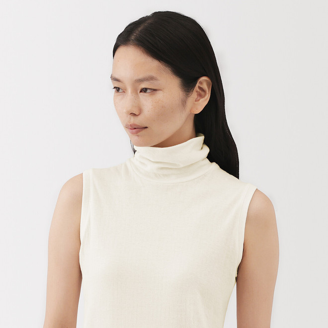 Women's Cotton and Cashmere Turtleneck Sleeveless T‐shirt