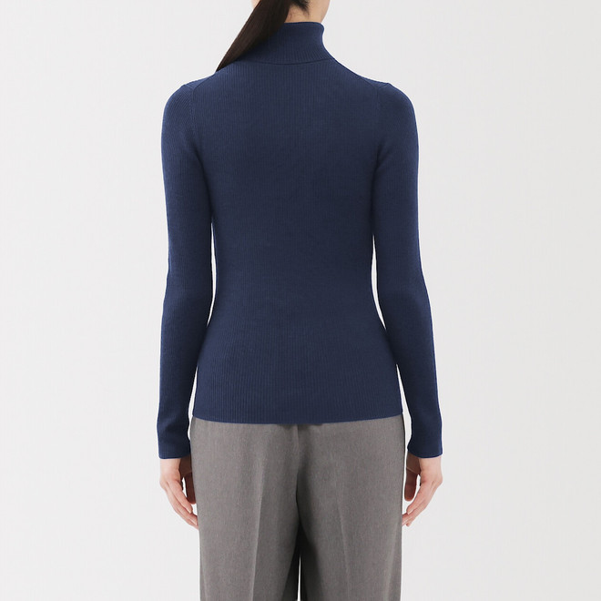 Women's Fine Knit Wool Rib Turtle Neck Jumper | MUJI
