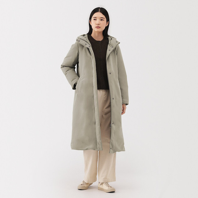 Women's Water‐Repellent Down Long Hooded Coat