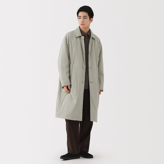 Men's Recycled Nylon Padded Stand Collar Coat | MUJI
