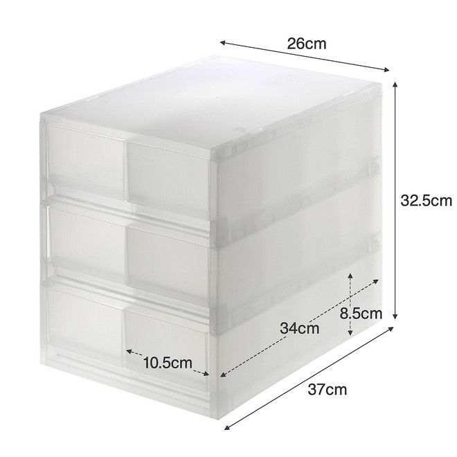 Translucent Stackable 6 Drawer Storage Unit - [26 x 37 cm] - Height 32.5 cm