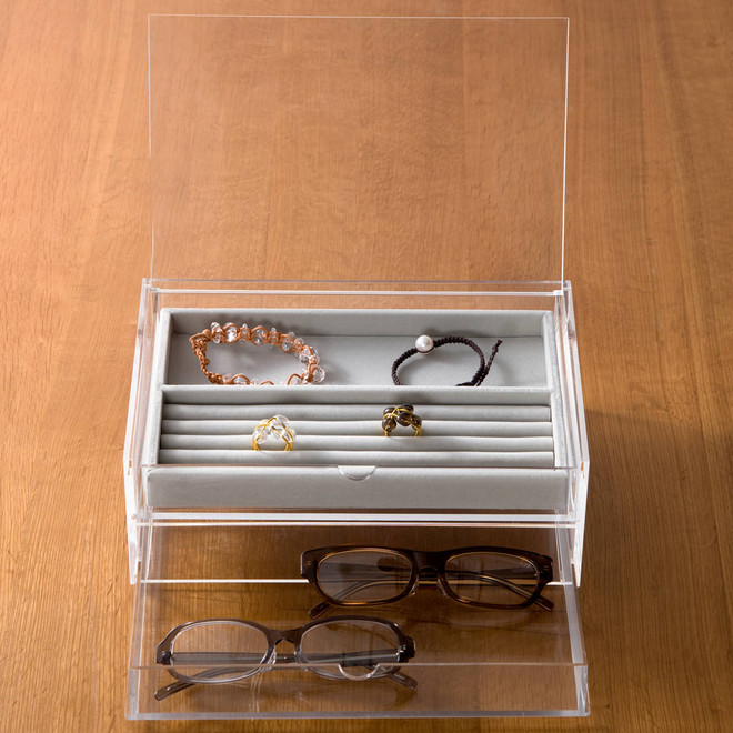 Stackable Acrylic 2 Drawer Box with Flip Top ‐ L