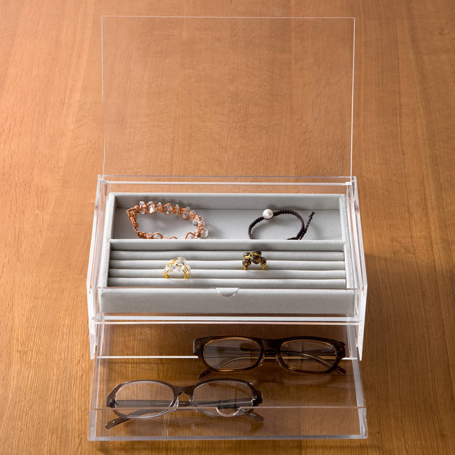 Velour Jewellery Tray for Stackable Acrylic 2 Drawer Box ‐ L