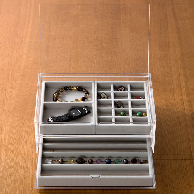 Velour Tray for Stackable Acrylic 2 Drawer Box ‐ L
