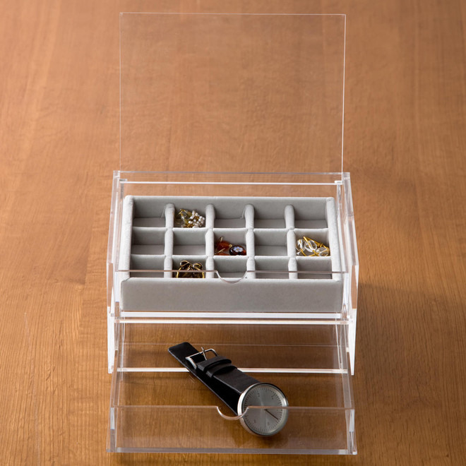 Stackable Acrylic 2 Drawer Box with Flip Top ‐ S