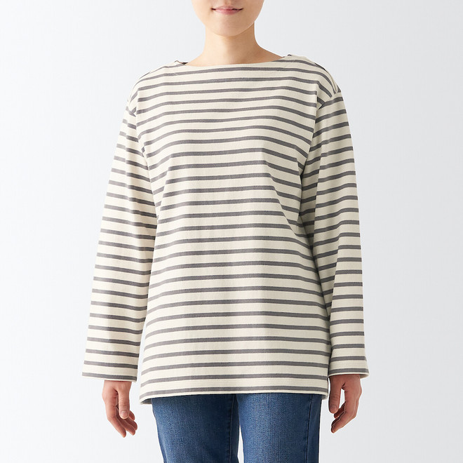 Heavyweight Jersey Boat Neck Long Sleeve T‐Shirt