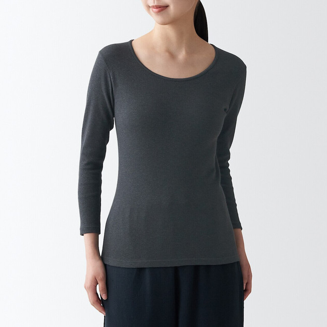 Women's Cotton and Wool U Neck Long Sleeve T‐shirt