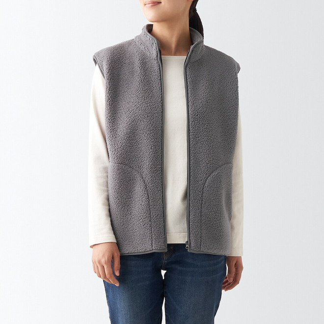 Women's Recycled Polyester Boa Fleece Vest | MUJI