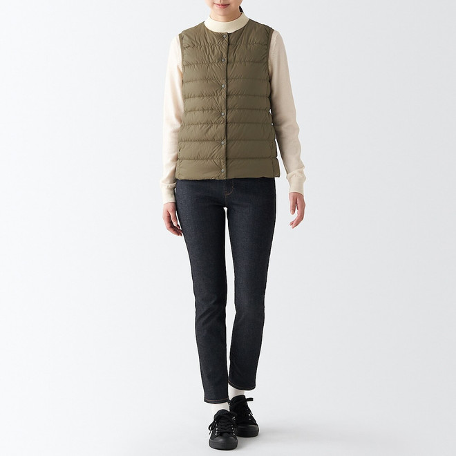 Women's Recycled Nylon Lightweight Collarless Down Gilet AW22.