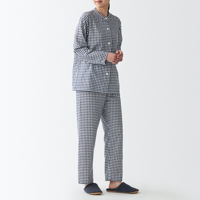 Women's Side Seamless Double Gauze Stand Collar Pyjamas