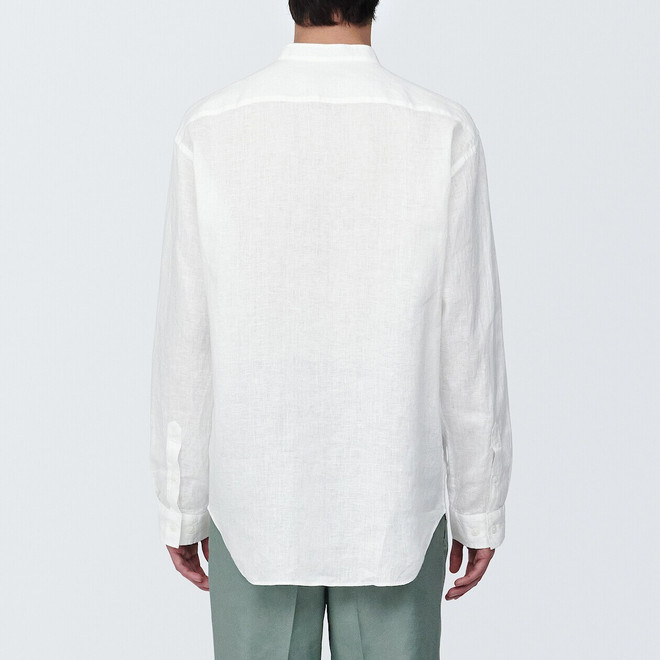 Men's Washed Linen Stand Collar Long Sleeve Shirt