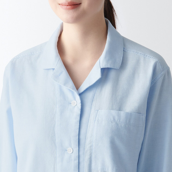 Women's Side Seamless Double Gauze Long Sleeve Collar Pyjamas