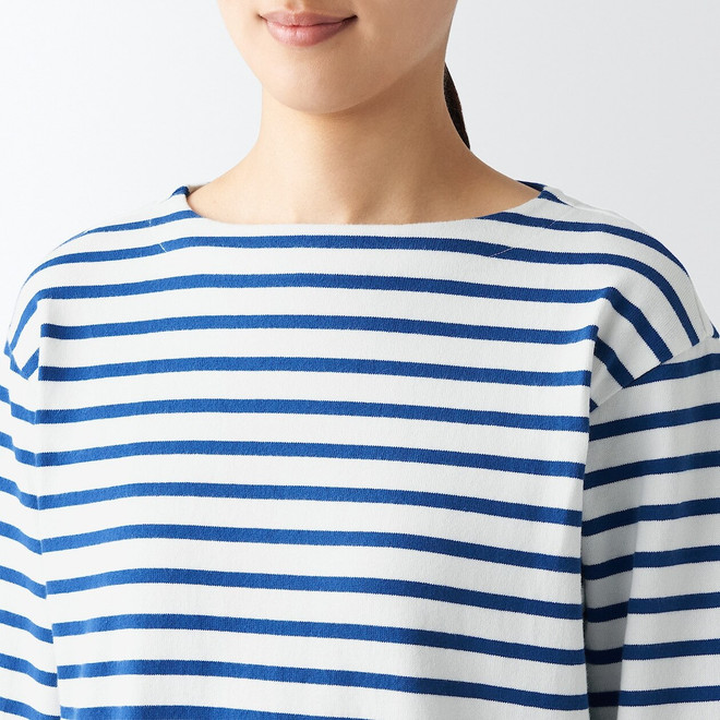 Thick Cotton Boat Neck Long Sleeve T‐shirt