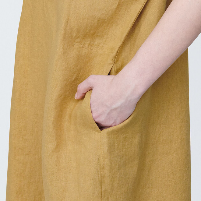 Women's Linen V Neck Collar Midi Dress