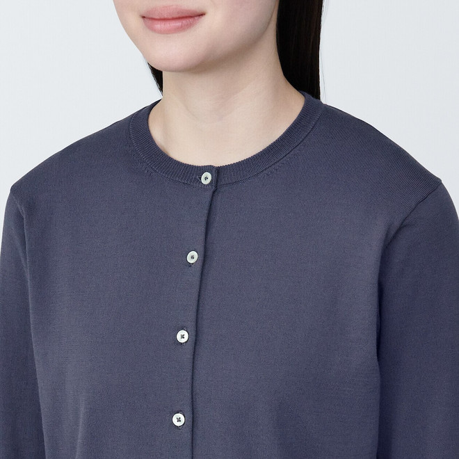 トップス HIGH TWIST WOOL KNIT SHIRT CARDIGAN Women's High Twist 3/4 Sleeve Crew Neck Cardigan | MUJI