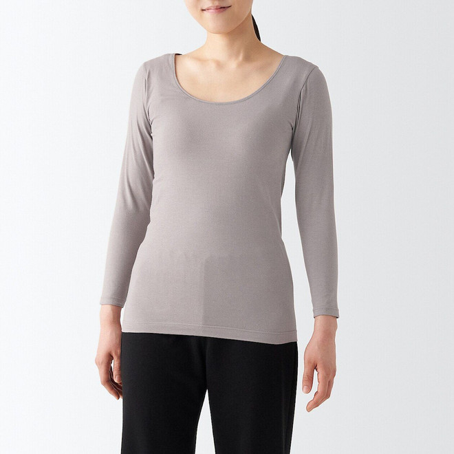 Women's Thin Cotton U Neck Long Sleeve T‐shirt 16906
