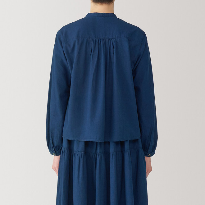 Women's Cotton Veil Indigo Long Sleeve Blouse